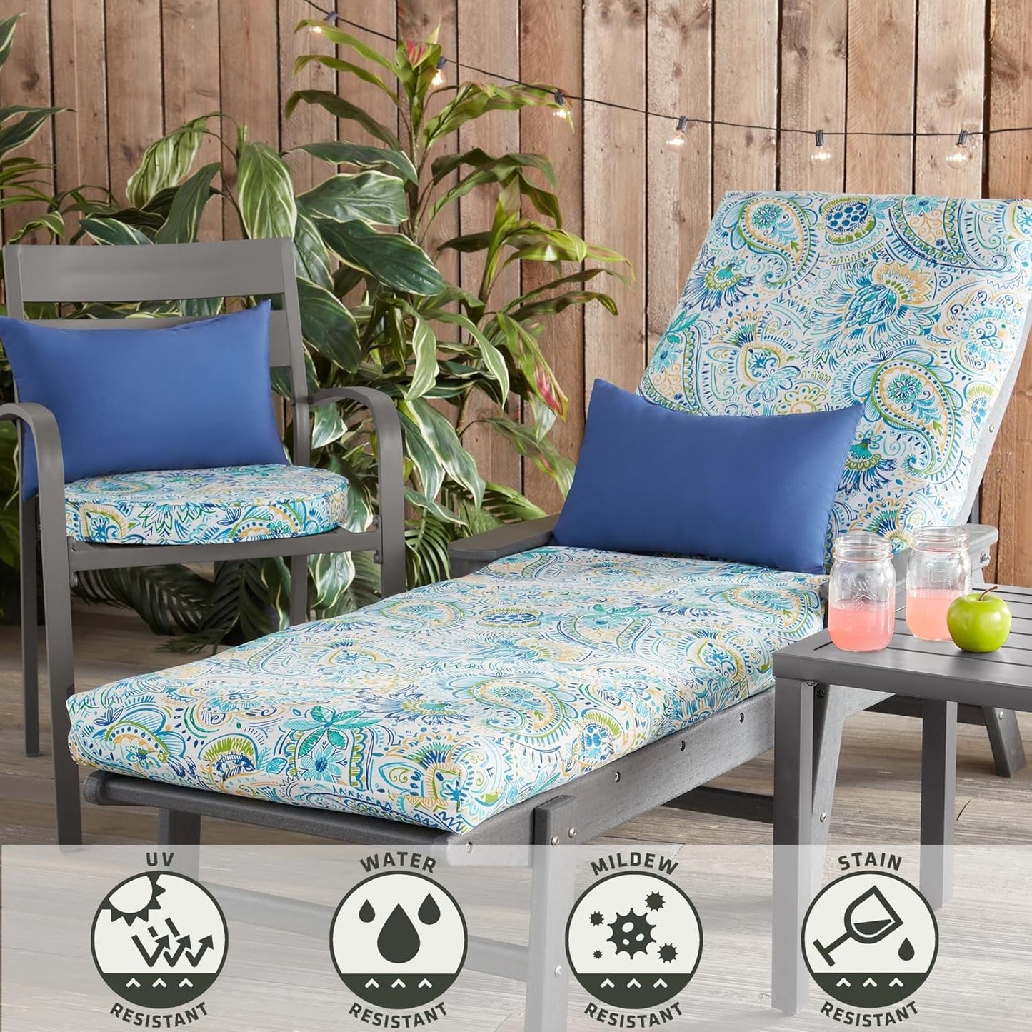 Greendale Home Fashions Outdoor Reversible Chaise Lounge Chair Cushion, Paisley
