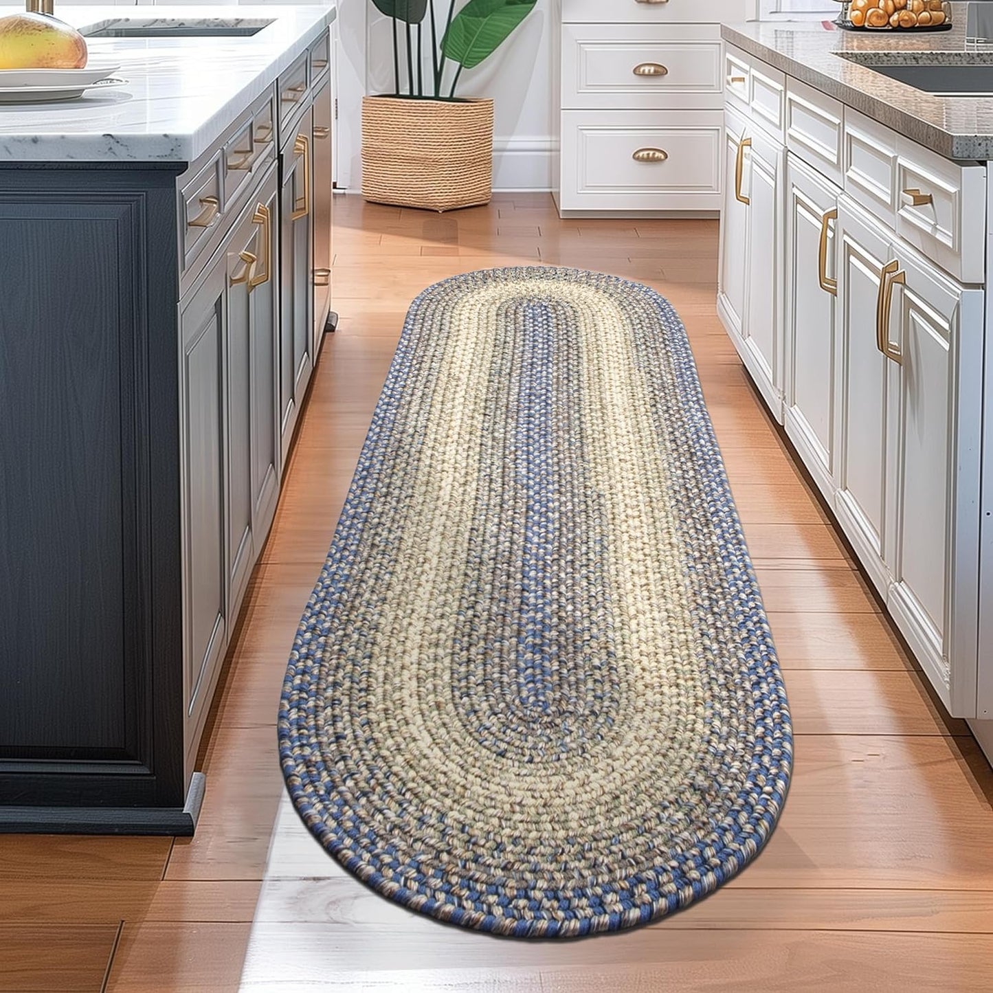 Super Area Rugs Braided Rugs Round 4ft Farmhouse Kitchen Rug - Ridgewood Gray Braided Rug for Dining Room Table - Reversible - Indoor/Outdoor - Made in USA - Graphite/Beige, 4' Round