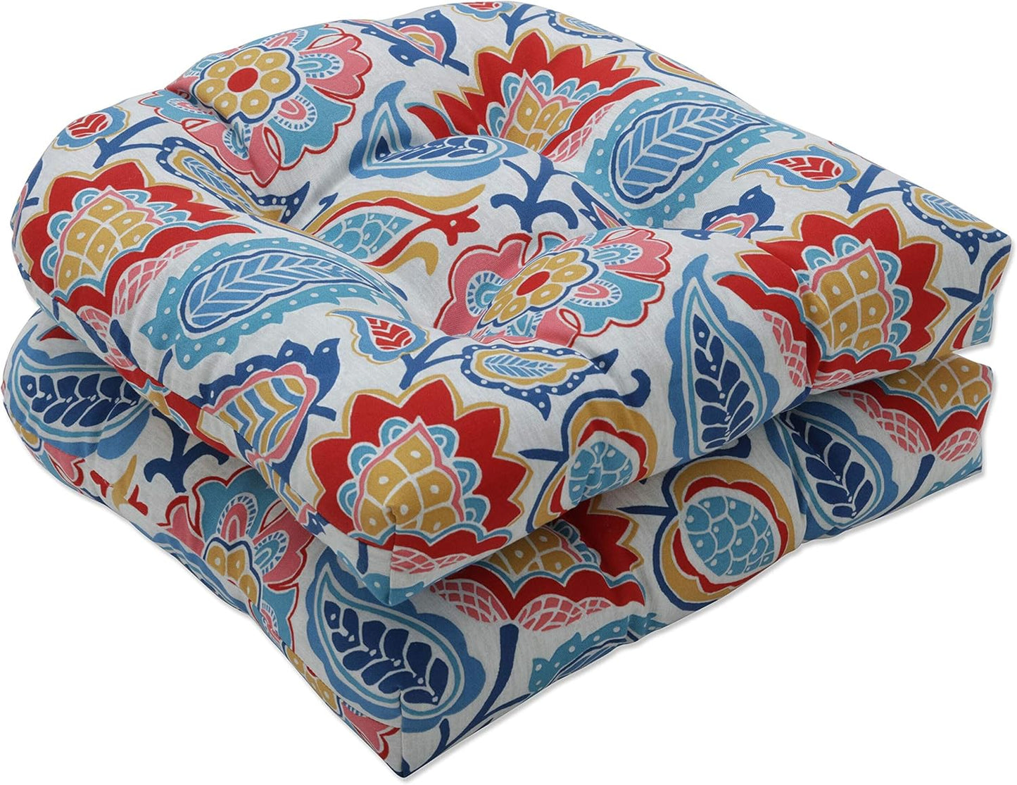 Pillow Perfect Floral Indoor/Outdoor Chair Seat Cushion, Tufted, Weather, and Fade Resistant, 19" x 19", Black/Tan Dailey, 2 Count