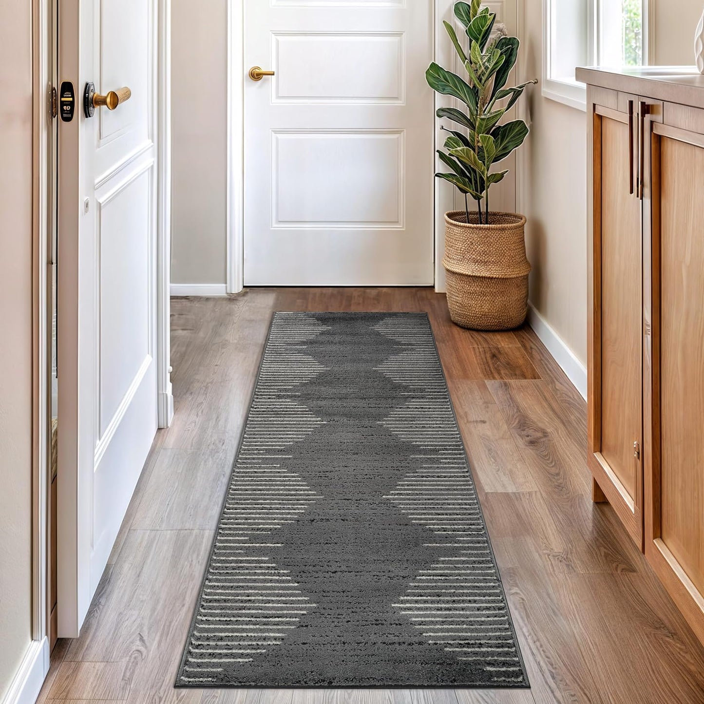 Rugshop Bohemian Stripe Stain Resistant High Traffic Living Room Kitchen Bedroom Dining Home Office Round Rug 8' Cream