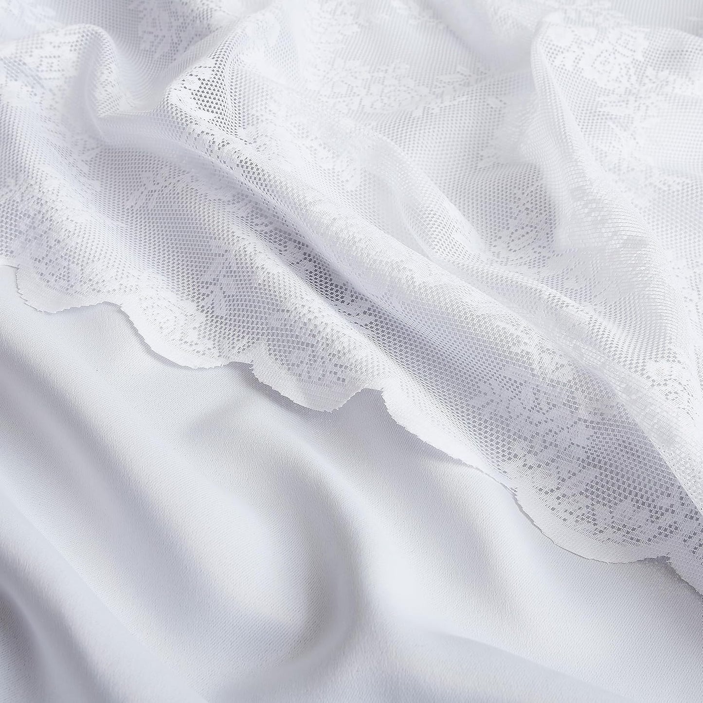 Mix and Match Curtains - Full Blackout White Drapes with Vintage Floral White Lace Panels for Bedroom 84 Inch Length Living Room Solid Thermal Insulated 4 Piece Curtain Set, Grommet Top, 52" W