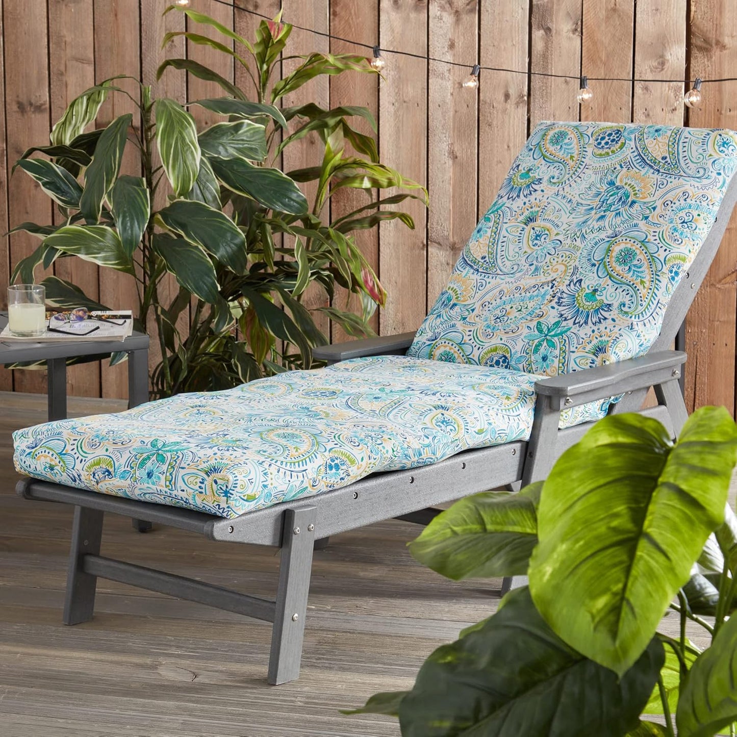 Greendale Home Fashions Outdoor Reversible Chaise Lounge Chair Cushion, Paisley