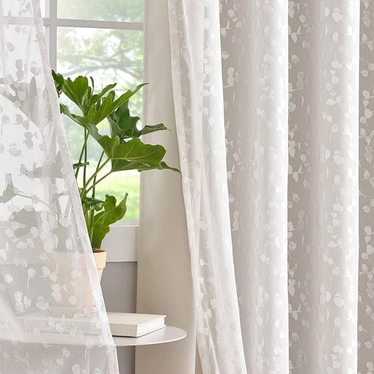 Jubilantex Mix Matched Curtains Leaf Sheer Lace 2 Panels & 2 Full Blackout Curtains Room Darkening Beige Window Treatments for Bedroom Living Room Grommet Top Design 52" W x 84" L Beige & White