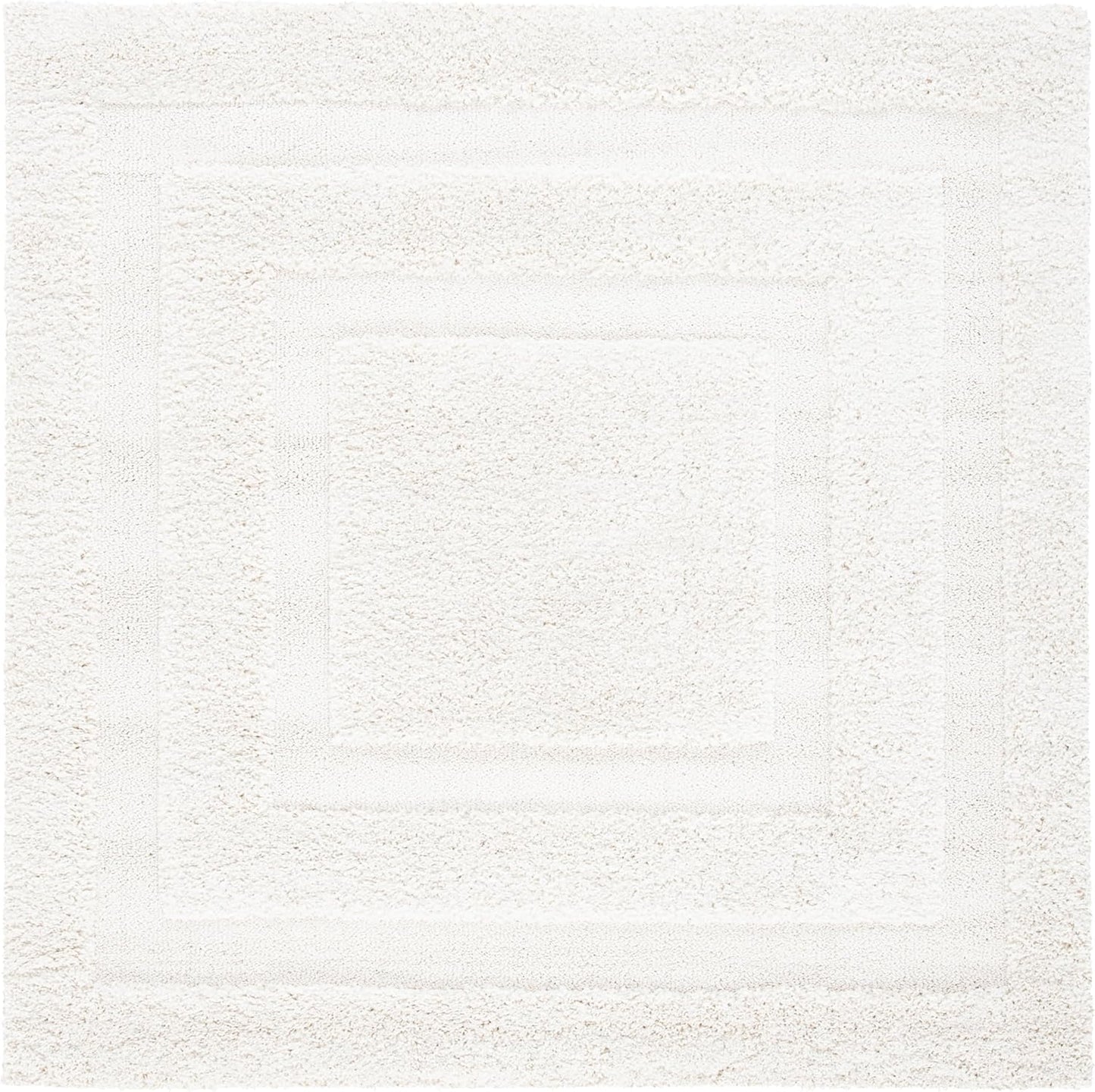 SAFAVIEH Florida Shag Collection Area Rug - 6'7" Round, Creme & Creme, Border Design, Non-Shedding & Easy Care, 1.2-inch Thick Ideal for High Traffic Areas in Living Room, Bedroom (SG454-1111)
