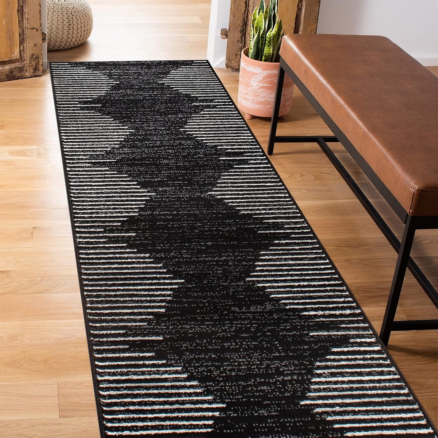 Rugshop Bohemian Stripe Stain Resistant High Traffic Living Room Kitchen Bedroom Dining Home Office Round Rug 8' Cream