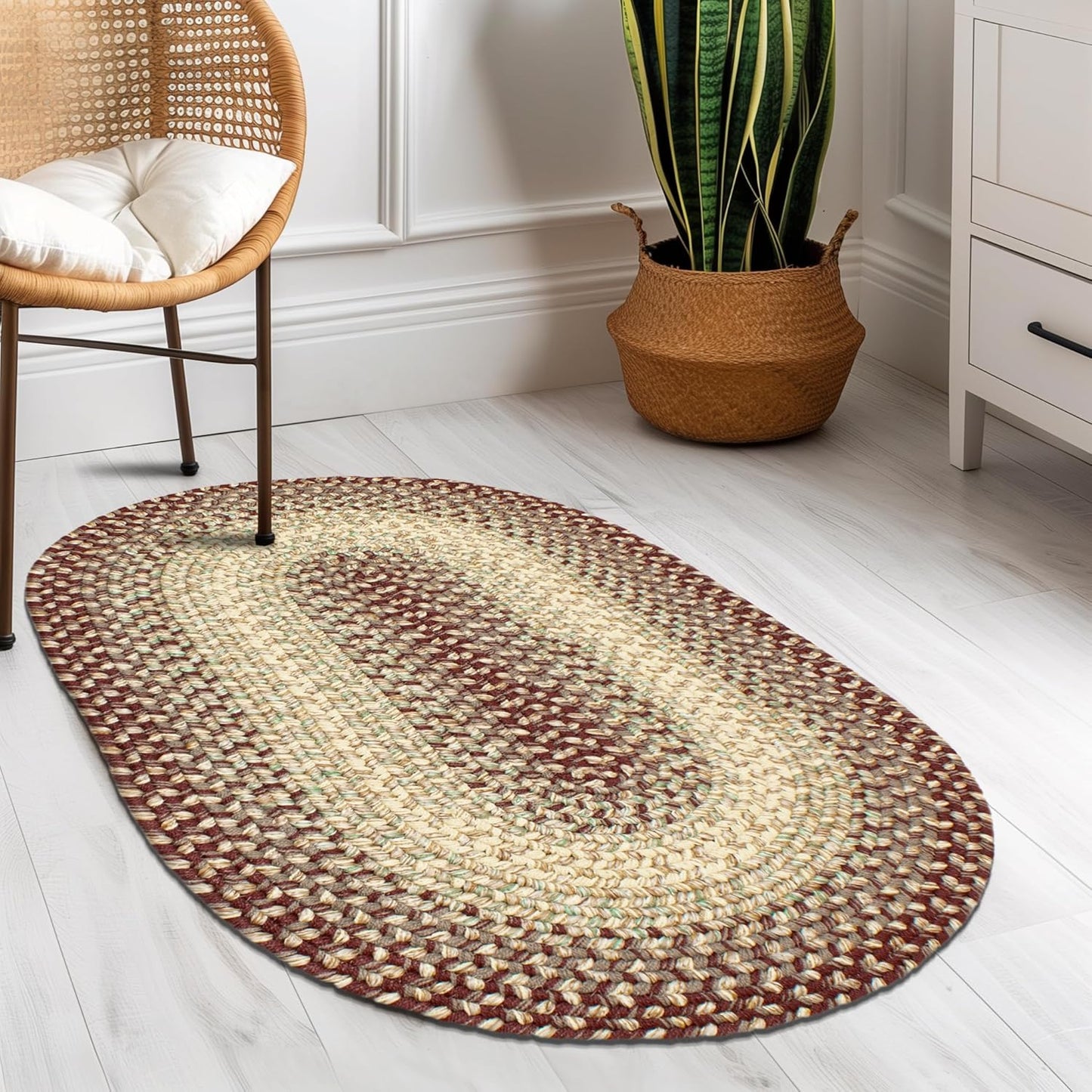 Super Area Rugs Braided Rugs Round 4ft Farmhouse Kitchen Rug - Ridgewood Gray Braided Rug for Dining Room Table - Reversible - Indoor/Outdoor - Made in USA - Graphite/Beige, 4' Round