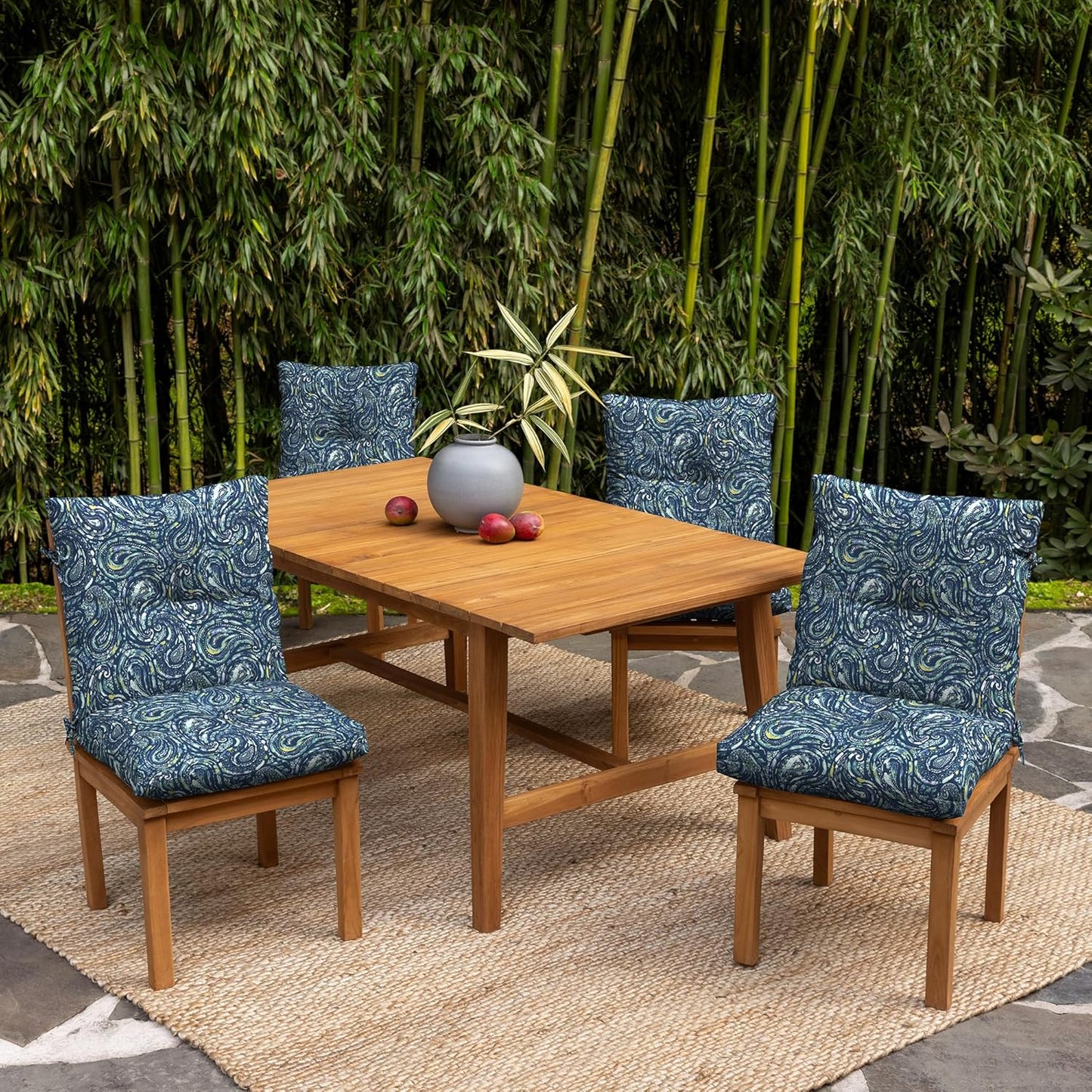 Arden earthFIBER Plush Modern Tufted Polyfill Dining Chair Cushion, Set of 2, 21 x 40, Water Repellent, Fade Resistant, Sapphire Blue Ridge Paisley