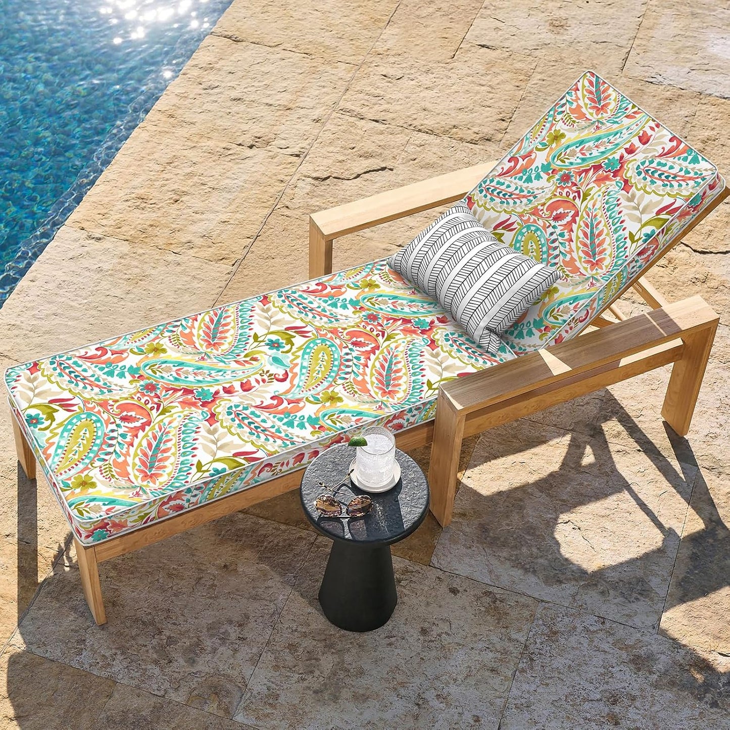LVTXIII Outdoor Chaise Lounge Cushion, 72 x 21 x 3 Inch Patio Water-Repellent Lounge Chair Seat Cushions for Garden, Furniture, Home Decor, Pretty Paisley