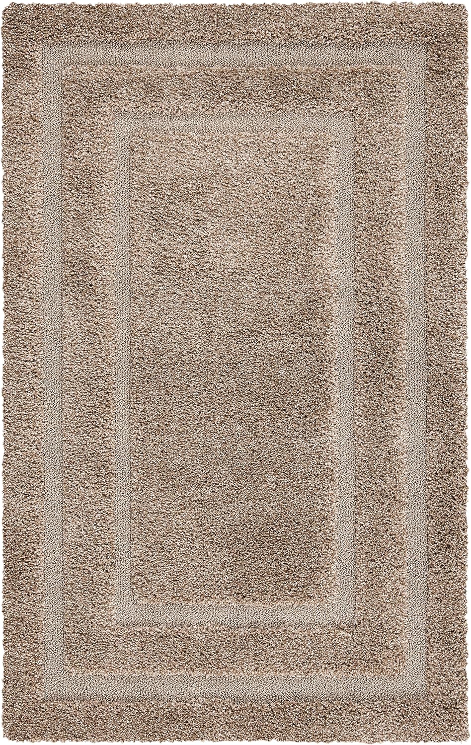 SAFAVIEH Florida Shag Collection Area Rug - 6'7" Round, Creme & Creme, Border Design, Non-Shedding & Easy Care, 1.2-inch Thick Ideal for High Traffic Areas in Living Room, Bedroom (SG454-1111)