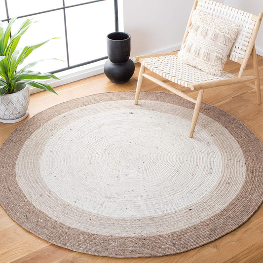SAFAVIEH Braided Collection 7' Round Beige/Ivory BRD903B Handmade Country Cottage Reversible Wool Entryway Foyer Living Room Bedroom Kitchen Area Rug