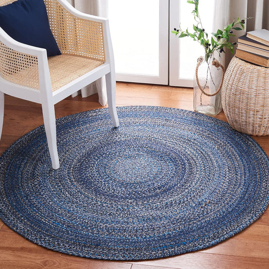 SAFAVIEH Braided Collection 8' Round Navy BRD851N Flatweave Country Cottage Reversible Entryway Foyer Living Room Bedroom Kitchen Area Rug