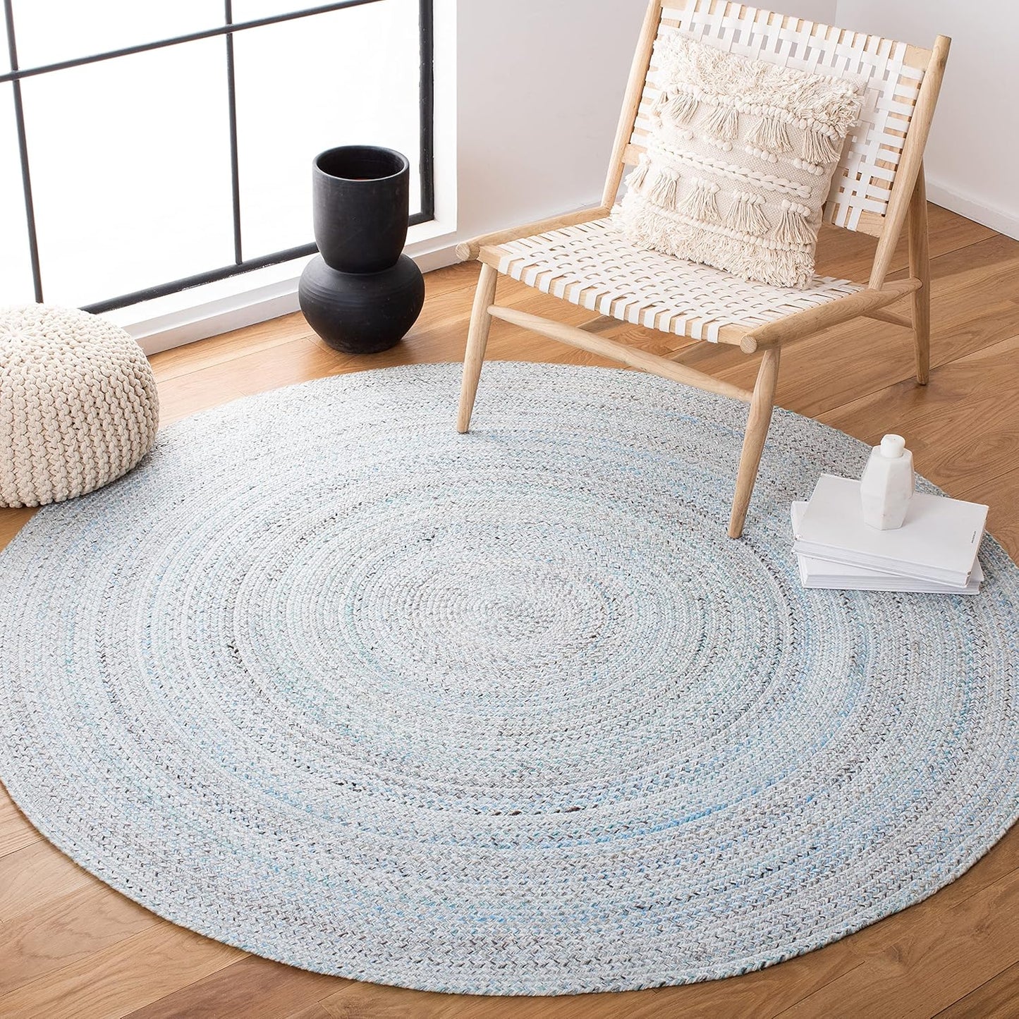 SAFAVIEH Braided Collection 8' Round Navy BRD851N Flatweave Country Cottage Reversible Entryway Foyer Living Room Bedroom Kitchen Area Rug