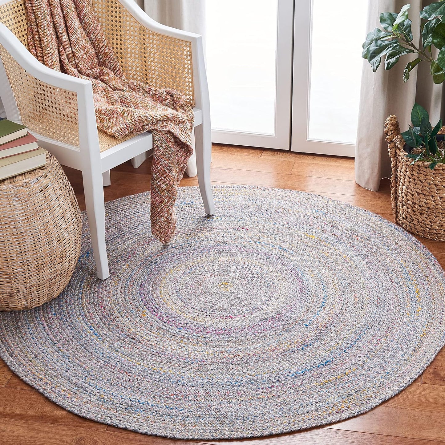 SAFAVIEH Braided Collection 8' Round Navy BRD851N Flatweave Country Cottage Reversible Entryway Foyer Living Room Bedroom Kitchen Area Rug