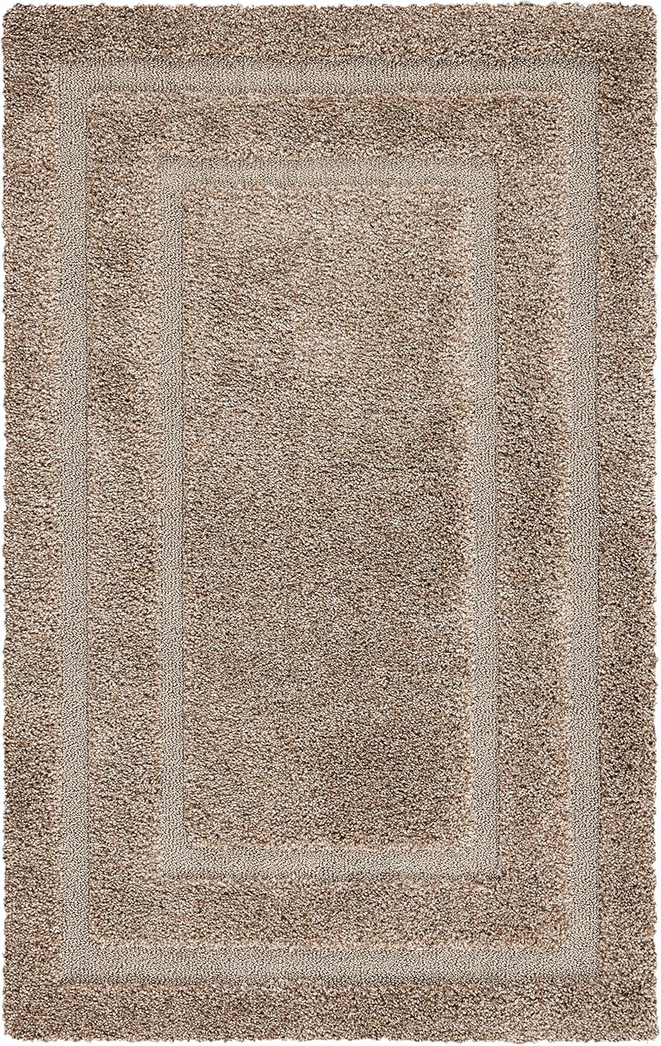 SAFAVIEH Florida Shag Collection Area Rug - 6'7" Round, Creme & Creme, Border Design, Non-Shedding & Easy Care, 1.2-inch Thick Ideal for High Traffic Areas in Living Room, Bedroom (SG454-1111)