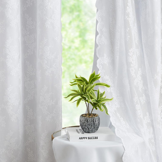 Mix and Match Curtains - Full Blackout White Drapes with Vintage Floral White Lace Panels for Bedroom 84 Inch Length Living Room Solid Thermal Insulated 4 Piece Curtain Set, Grommet Top, 52" W