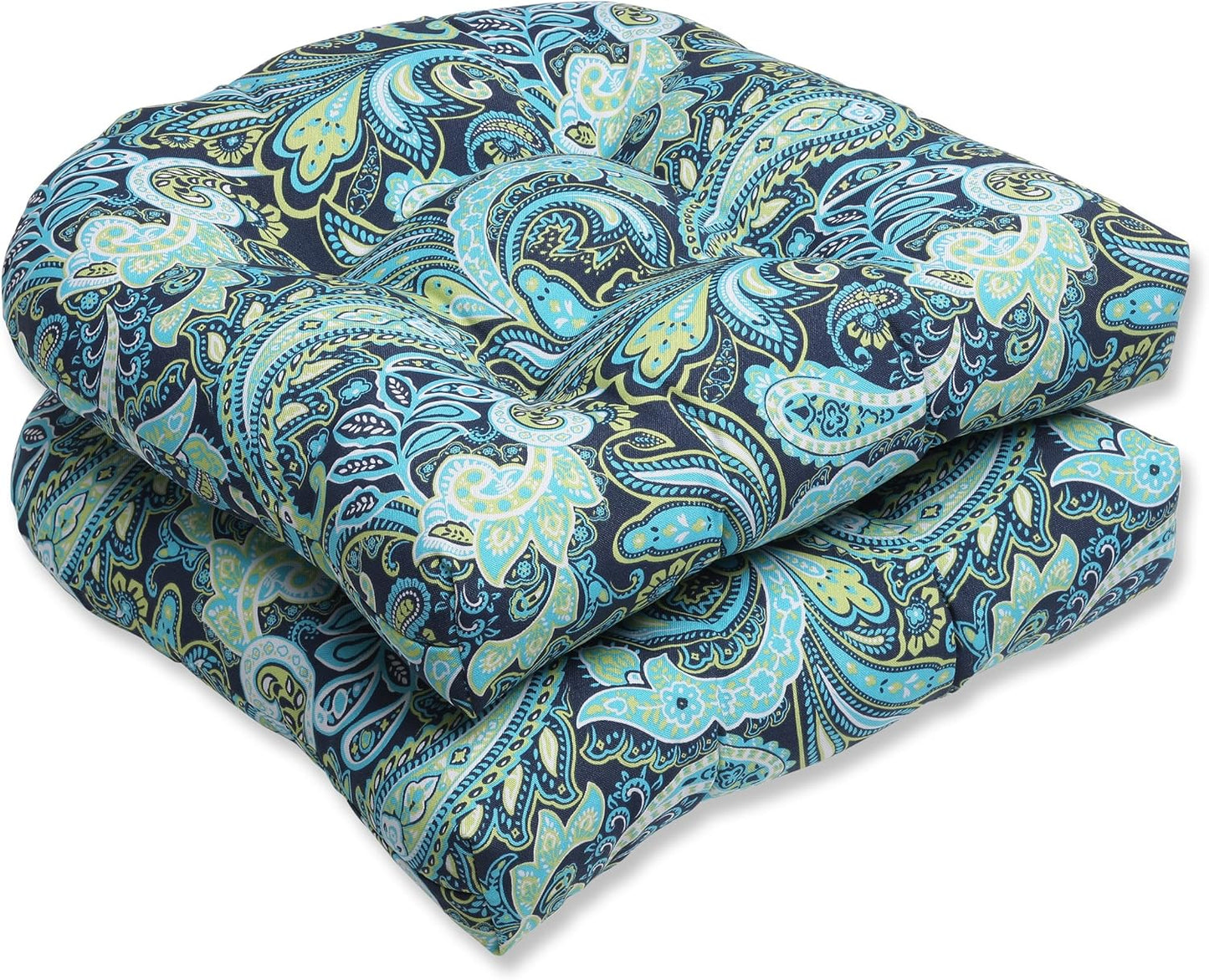 Pillow Perfect Floral Indoor/Outdoor Chair Seat Cushion, Tufted, Weather, and Fade Resistant, 19" x 19", Black/Tan Dailey, 2 Count