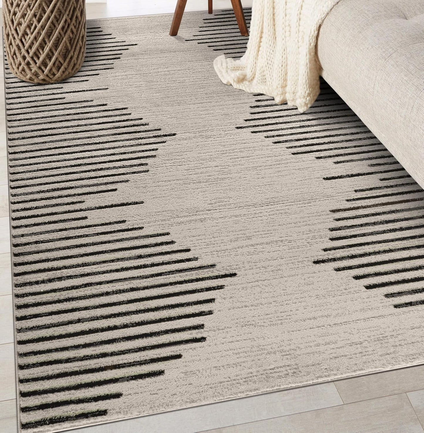 Rugshop Bohemian Stripe Stain Resistant High Traffic Living Room Kitchen Bedroom Dining Home Office Round Rug 8' Cream