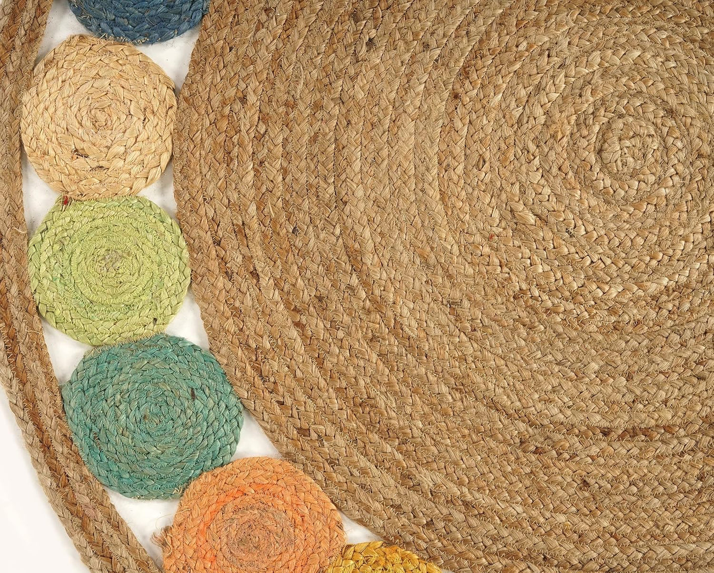 GRUHUM Round Jute Area Rug 9ft Natural Fiber Multicolour Handmade Boho Charm Farmhouse Soft Braided Rustic Vintage Rug for Indoor Kitchen Bedroom Living Room Hallways Enterways(9' feet Round)